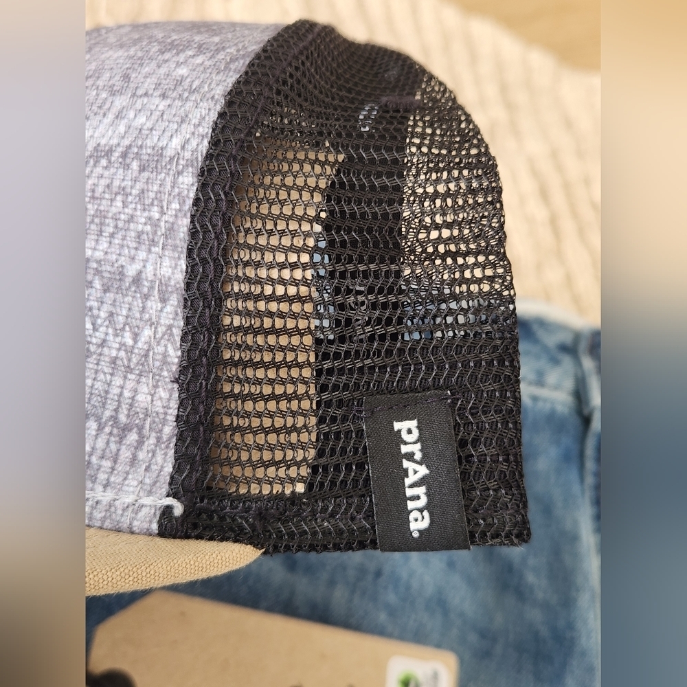 NWT || PRANA || mesh baseball cap with flat brim, gray, black, tan, O/S - Picture 4 of 6